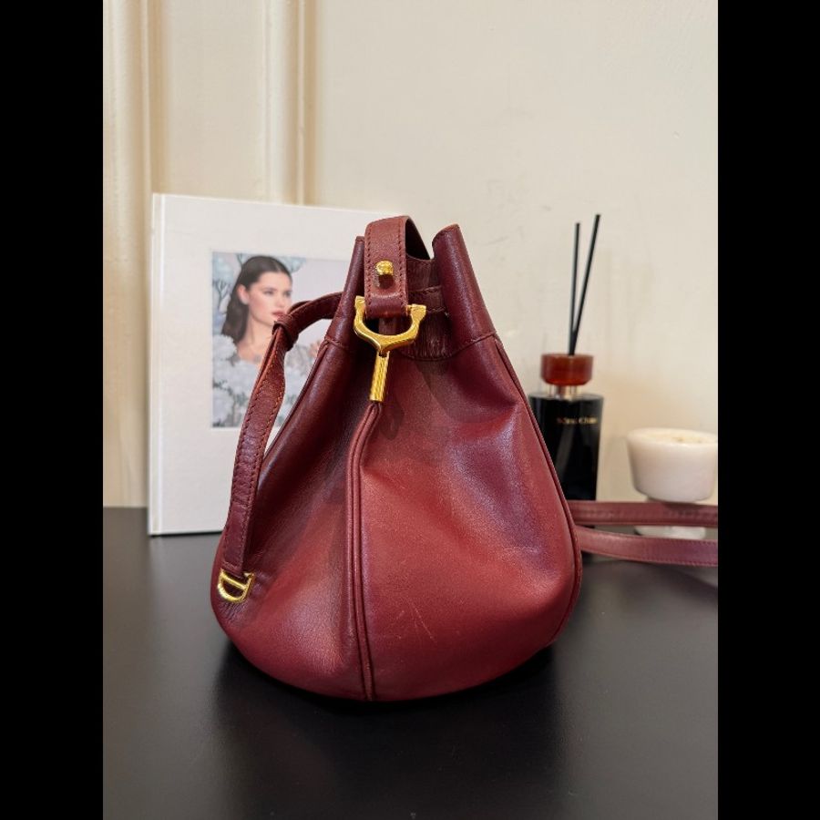 Cartier 中古水桶包波爾多紅 束口包 抽繩水桶包-2