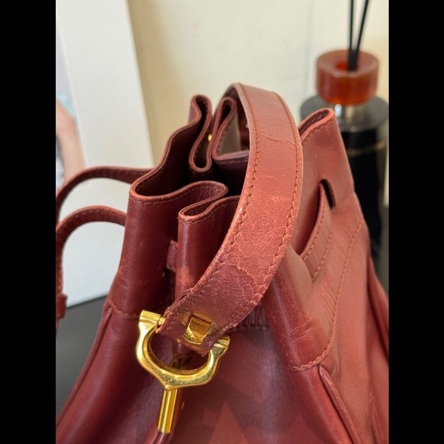 Cartier 中古水桶包波爾多紅 束口包 抽繩水桶包-3