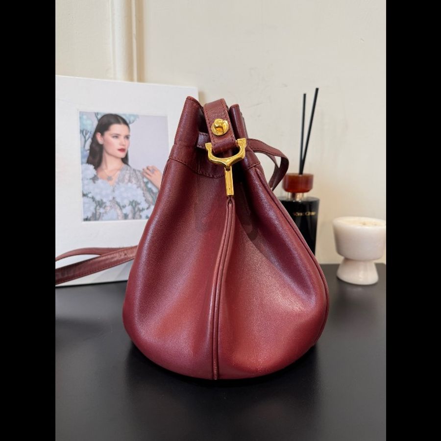 Cartier 中古水桶包波爾多紅 束口包 抽繩水桶包-4