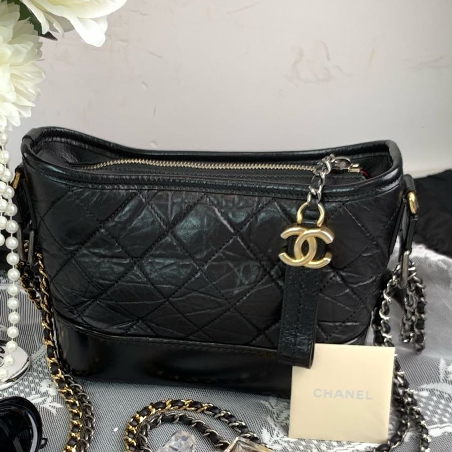 香奈兒/Chanel 流浪小號 黑金菱格紋 牛皮 單肩斜挎包 經典百搭-0