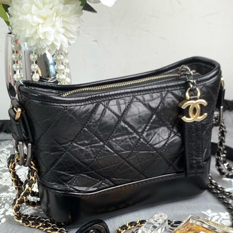 香奈兒/Chanel 流浪小號 黑金菱格紋 牛皮 單肩斜挎包 經典百搭-1