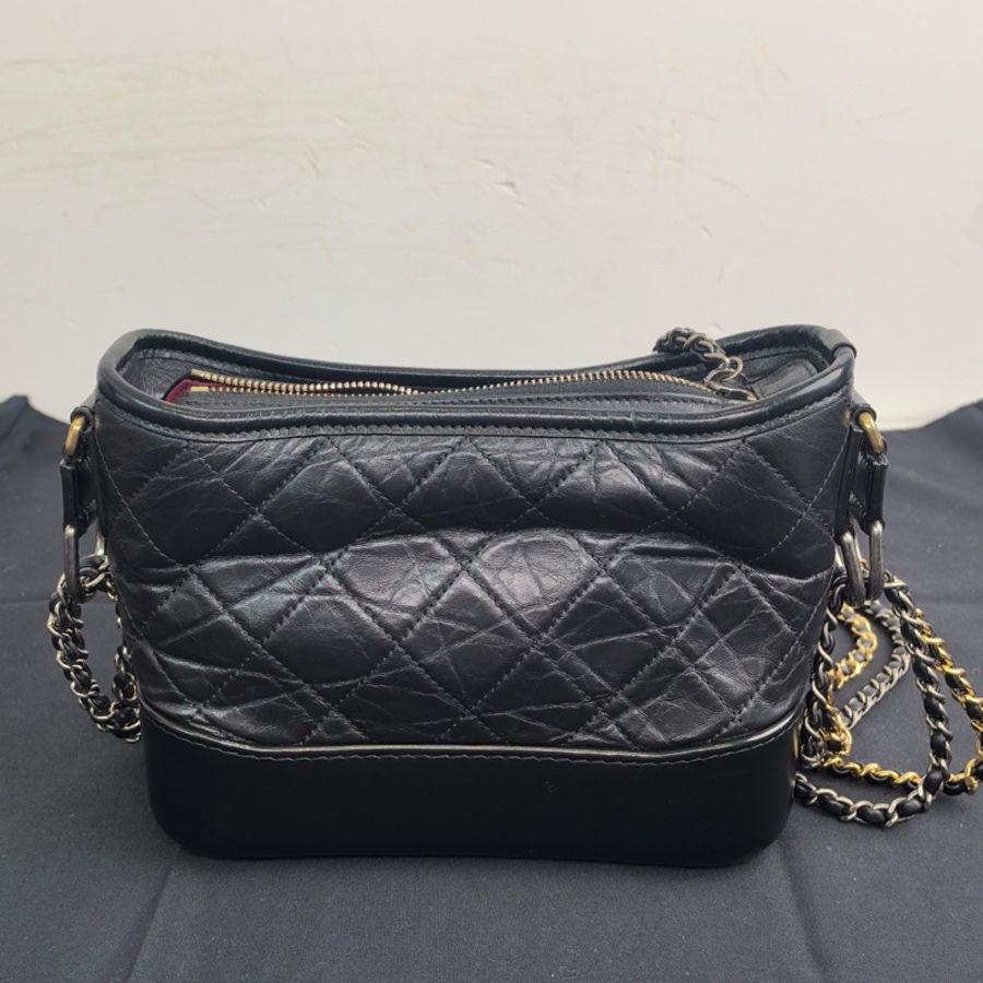 香奈兒/Chanel 流浪小號 黑金菱格紋 牛皮 單肩斜挎包 經典百搭-2