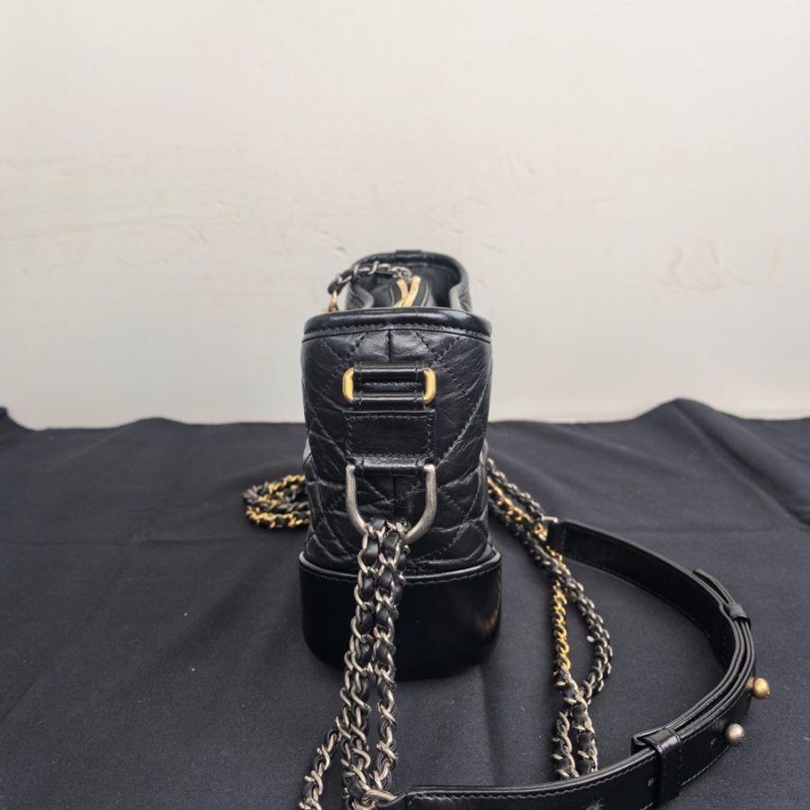 香奈兒/Chanel 流浪小號 黑金菱格紋 牛皮 單肩斜挎包 經典百搭-4