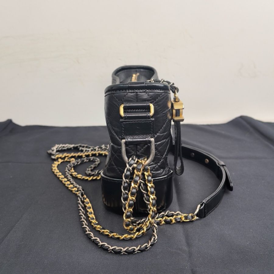 香奈兒/Chanel 流浪小號 黑金菱格紋 牛皮 單肩斜挎包 經典百搭-5