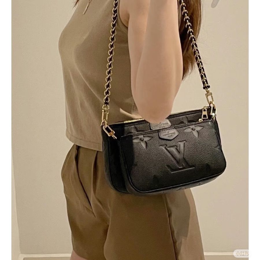 LOUIS VUITTON 路易威登 Multi Pochette Accessoires 黑色壓紋四合一斜背包 M80399-5