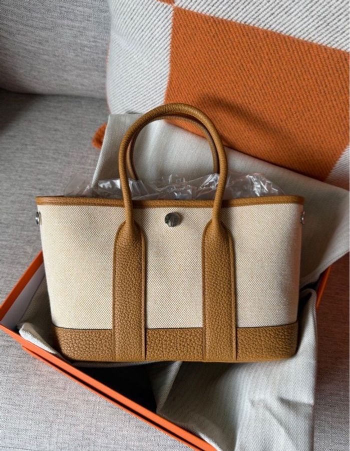 Hermes Mini Garden Party S2 芝麻色 Sesame 帆布拼皮G刻-0