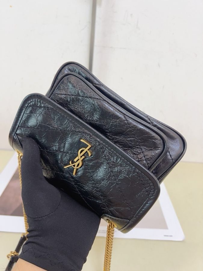 Ysl 聖羅蘭 Niki mini 黑金 油蠟皮 單肩斜挎包 尺寸18*13-2