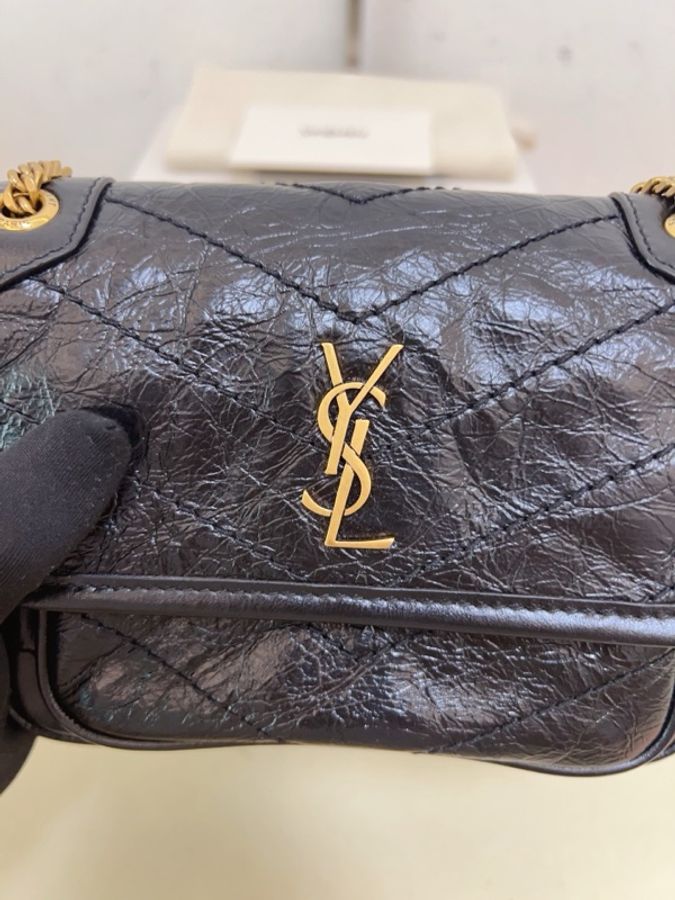 Ysl 聖羅蘭 Niki mini 黑金 油蠟皮 單肩斜挎包 尺寸18*13-6