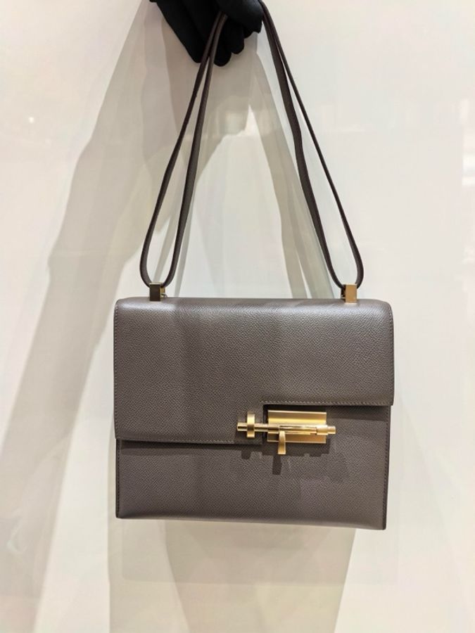 愛馬仕/Hermes  Verrou23 錫器灰 金扣手槍包 尺寸23x19x7.5  D刻  Epson皮-0