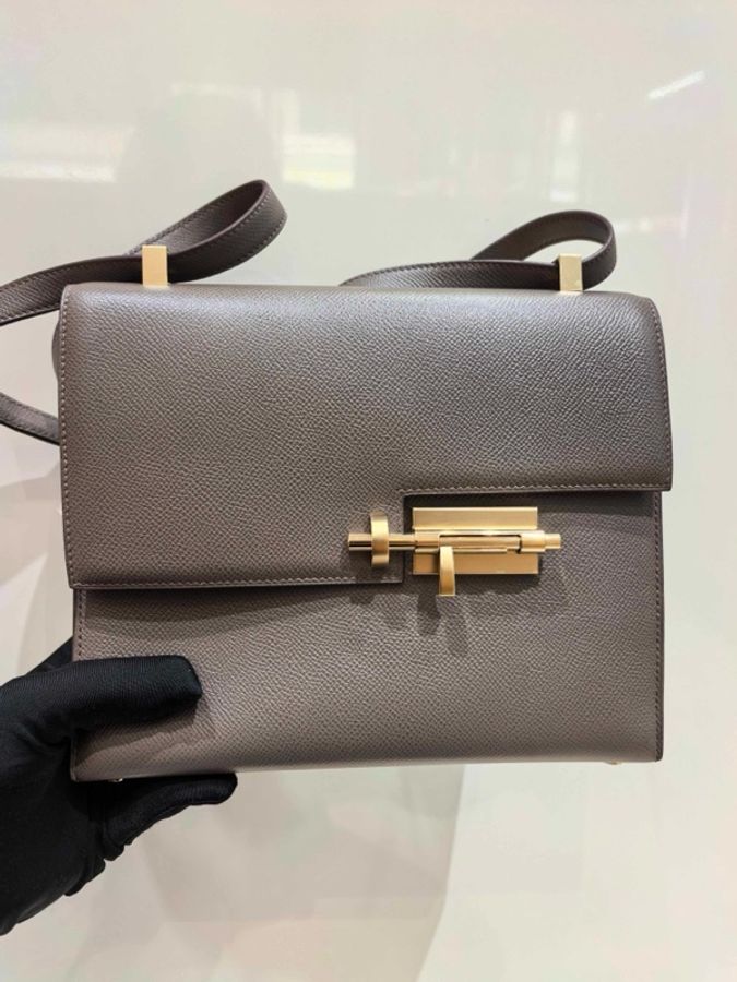 愛馬仕/Hermes  Verrou23 錫器灰 金扣手槍包 尺寸23x19x7.5  D刻  Epson皮-1
