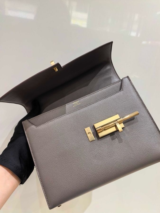 愛馬仕/Hermes  Verrou23 錫器灰 金扣手槍包 尺寸23x19x7.5  D刻  Epson皮-5