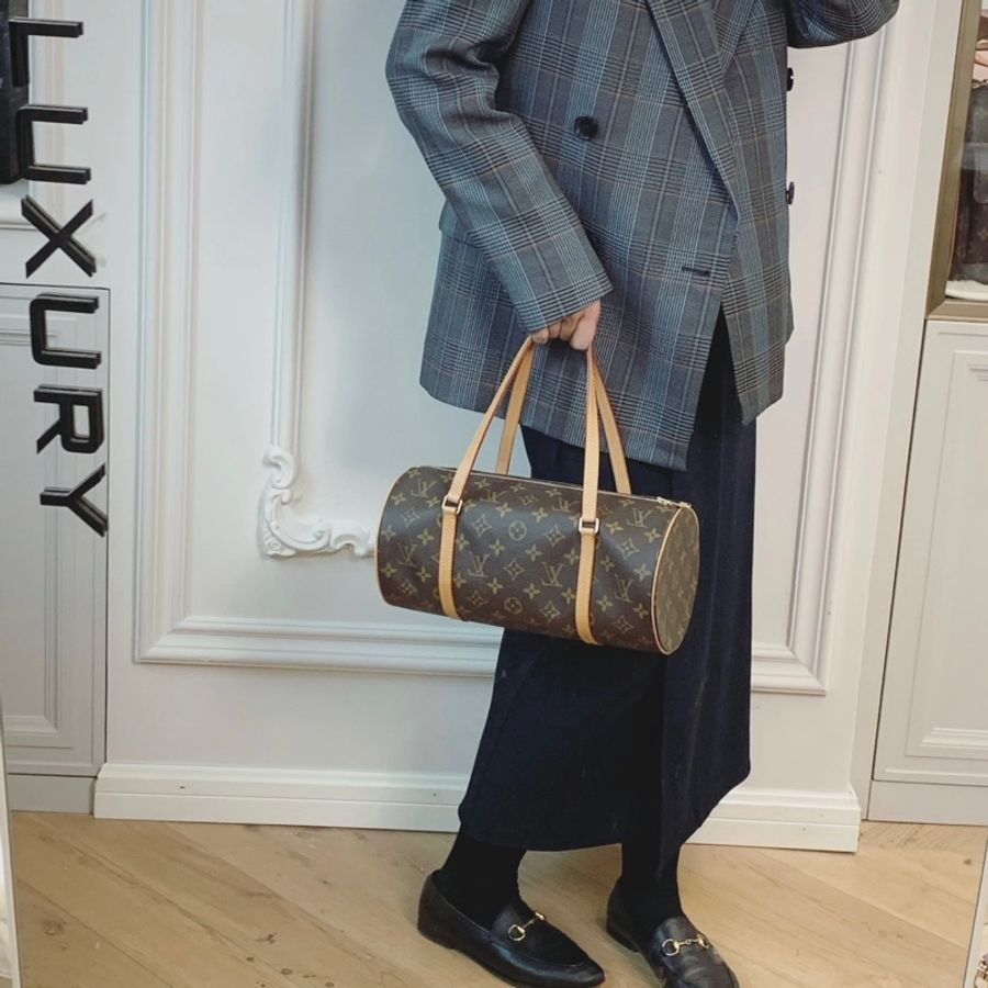 LV 路易威登 原花 Monogram Papillon 30 圓桶子母包 肩背包 M51385-1