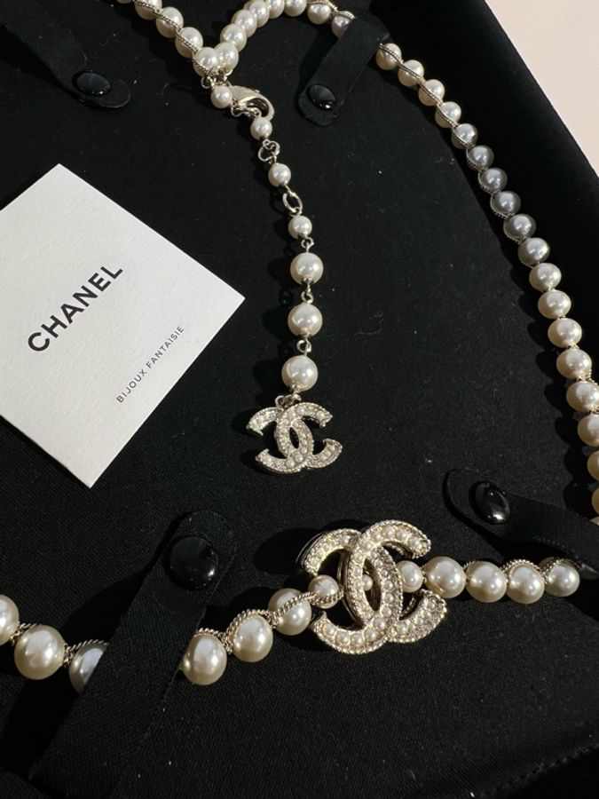 香奈兒/Chanel 雙C 珍珠項鍊 配盒-2
