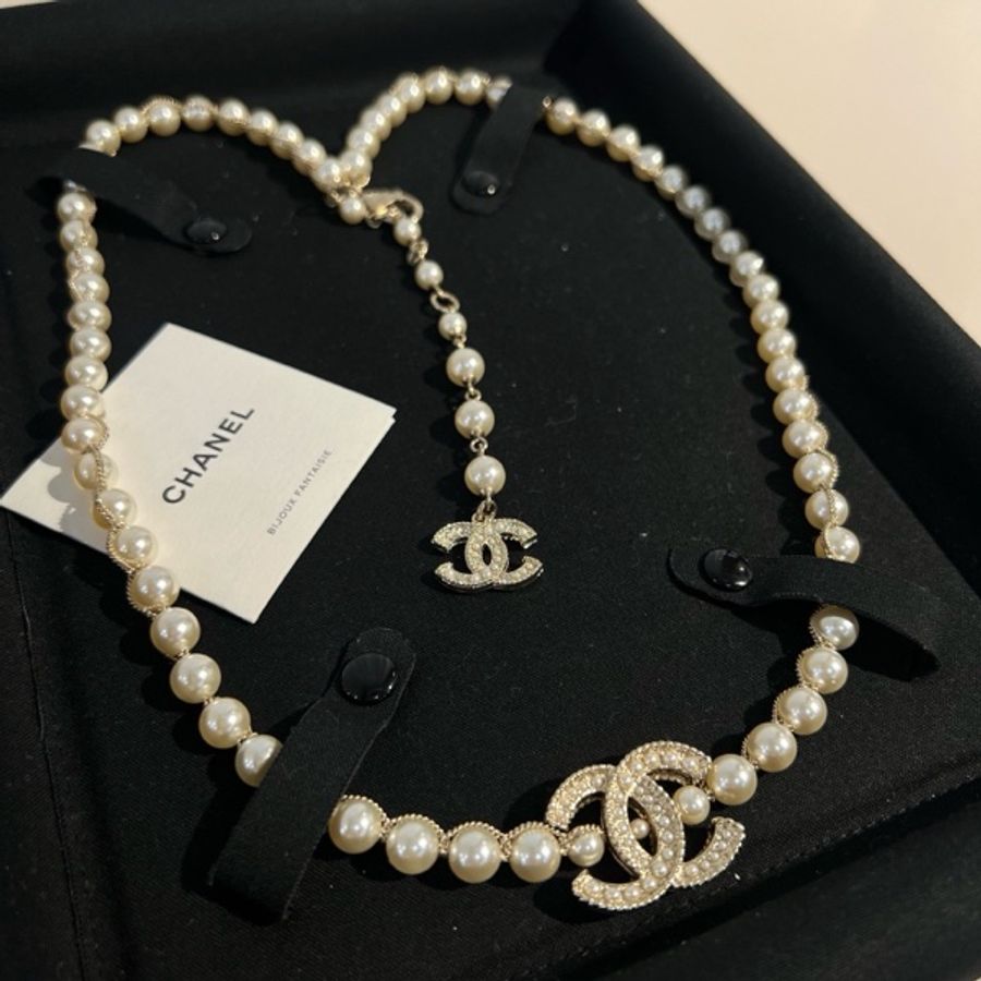 香奈兒/Chanel 雙C 珍珠項鍊 配盒-5