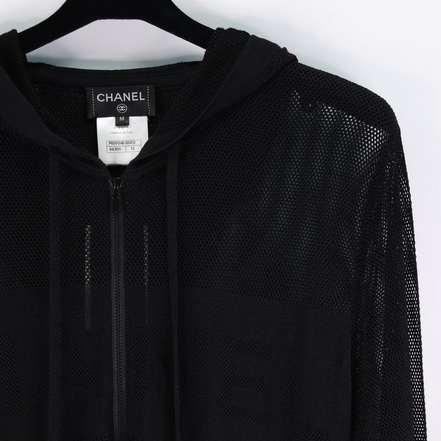 Chanel 香奈兒 黑色 網狀 拉鍊連帽外套-1
