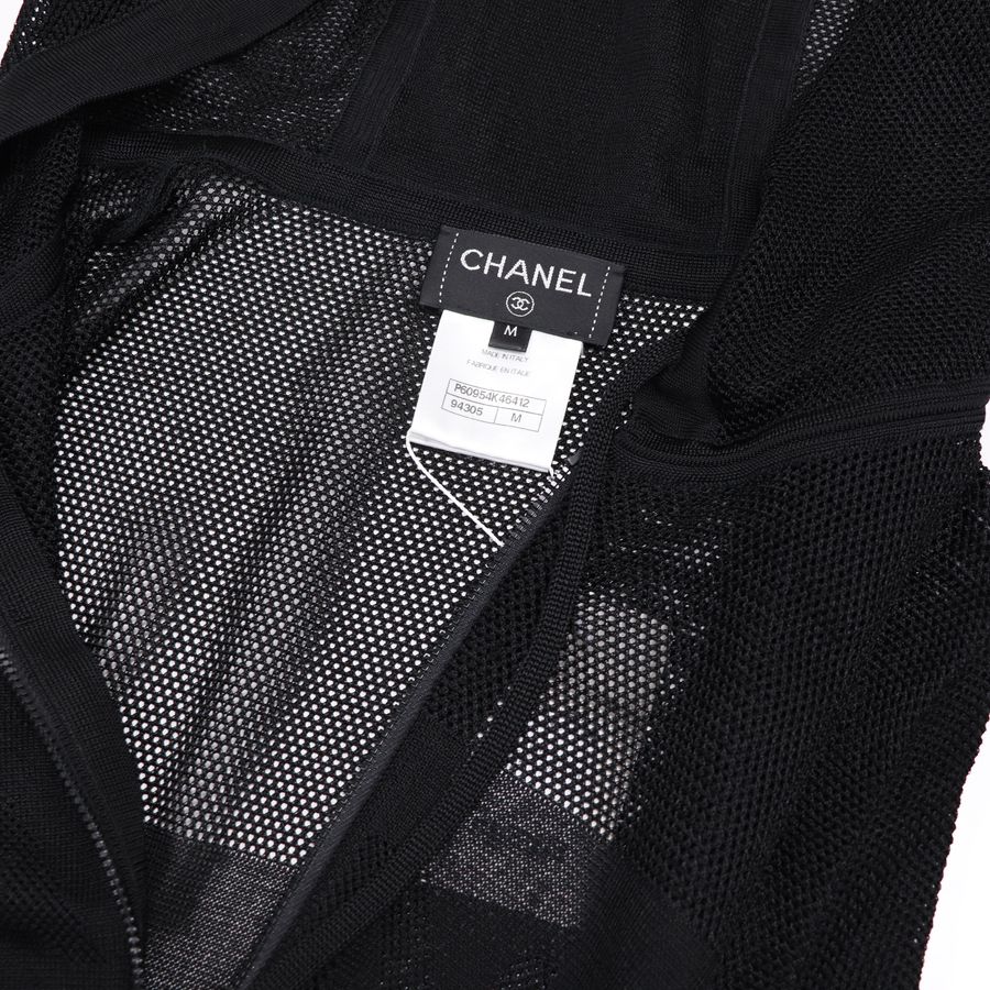 Chanel 香奈兒 黑色 網狀 拉鍊連帽外套-4