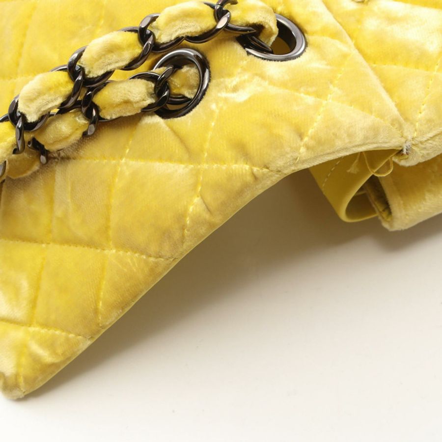 香奈兒 (CHANEL) Matelasse W 翻蓋黑色五金單肩包,黃色布料,二手女款-9