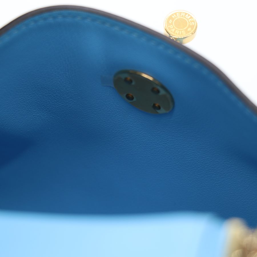 Hermès 愛馬仕 7N 糖果藍 Mini Lindy 一代 金扣 手挽 肩背 兩用袋 B 刻-11