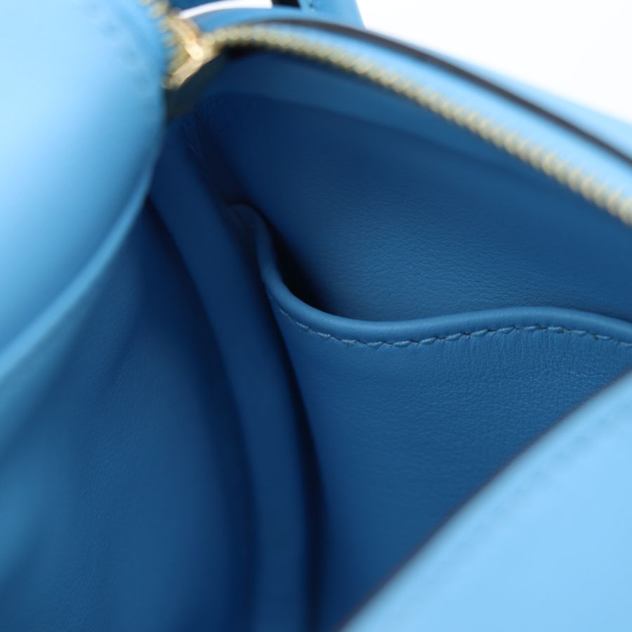 Hermès 愛馬仕 7N 糖果藍 Mini Lindy 一代 金扣 手挽 肩背 兩用袋 B 刻-12