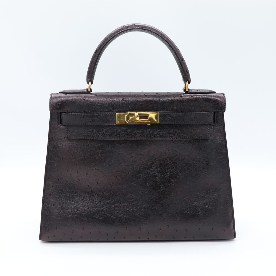Hermès 愛馬仕 Kelly Bag 凱莉包 28 鴕鳥皮 黑色 手提包 圈 S-1