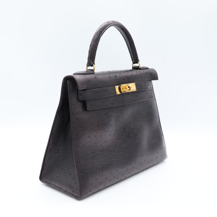 Hermès 愛馬仕 Kelly Bag 凱莉包 28 鴕鳥皮 黑色 手提包 圈 S-2