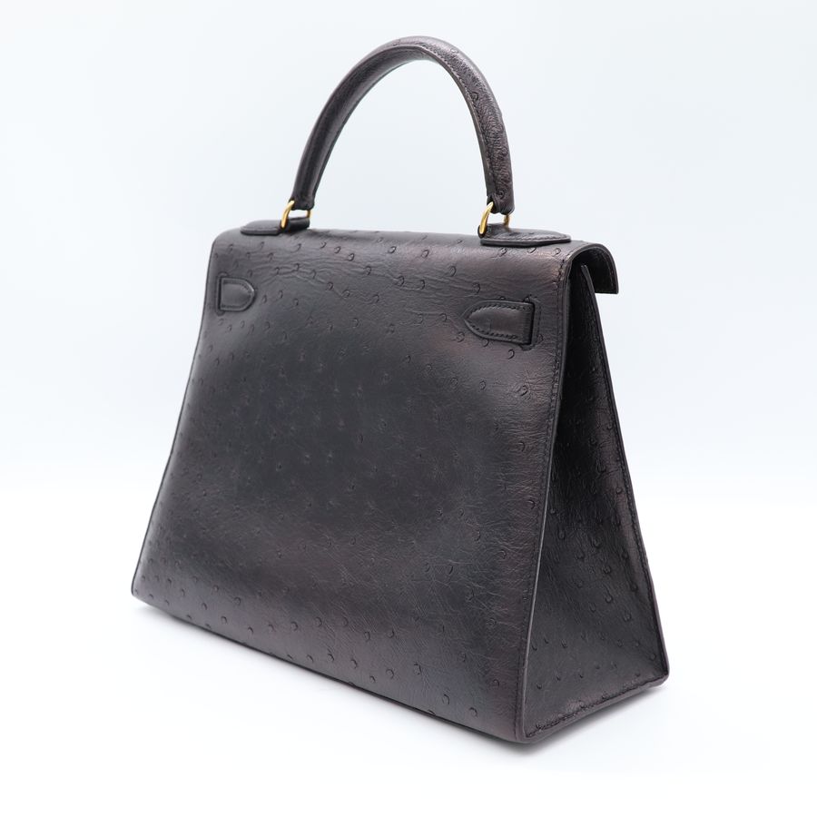 Hermès 愛馬仕 Kelly Bag 凱莉包 28 鴕鳥皮 黑色 手提包 圈 S-6