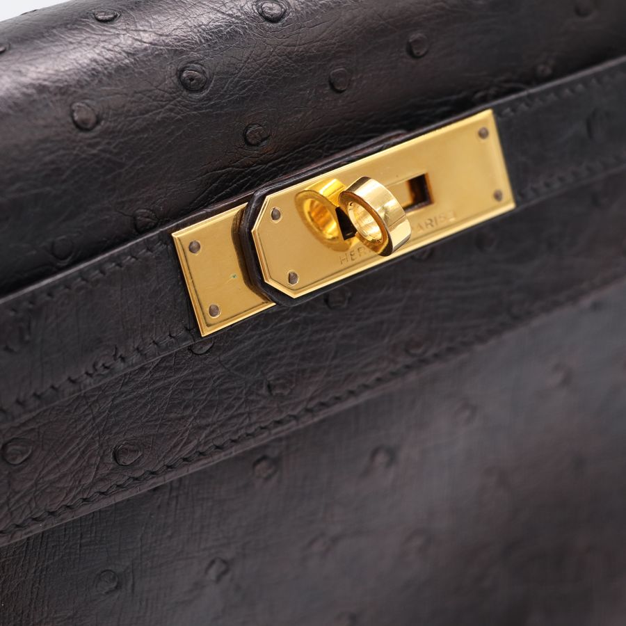 Hermès 愛馬仕 Kelly Bag 凱莉包 28 鴕鳥皮 黑色 手提包 圈 S-9