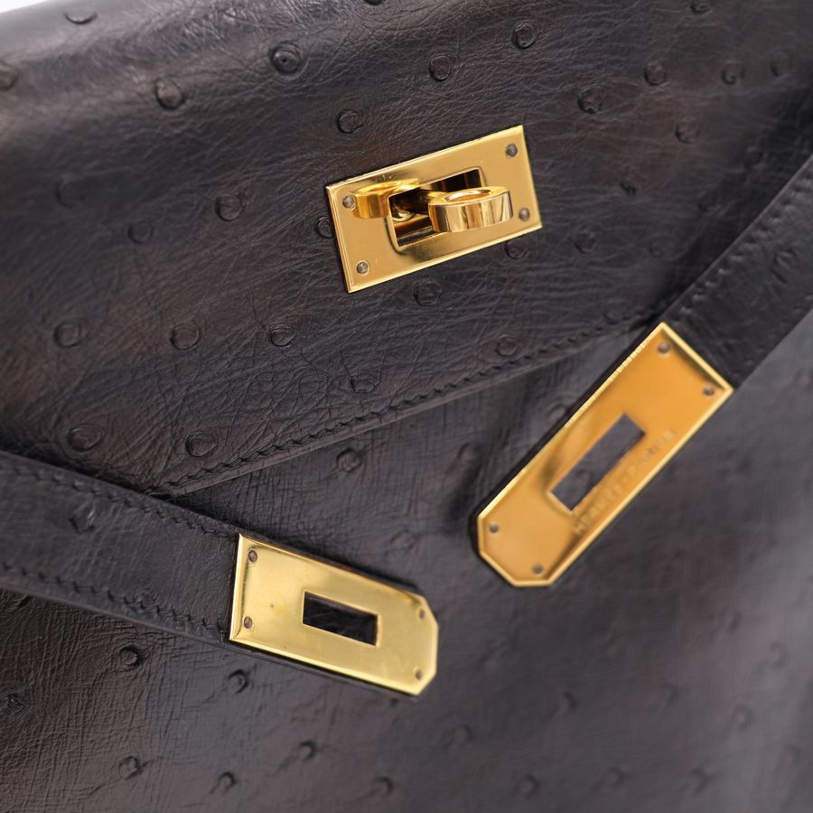 Hermès 愛馬仕 Kelly Bag 凱莉包 28 鴕鳥皮 黑色 手提包 圈 S-10