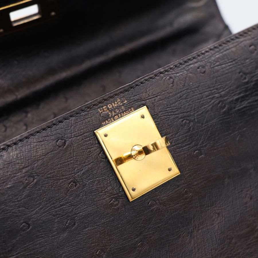 Hermès 愛馬仕 Kelly Bag 凱莉包 28 鴕鳥皮 黑色 手提包 圈 S-11