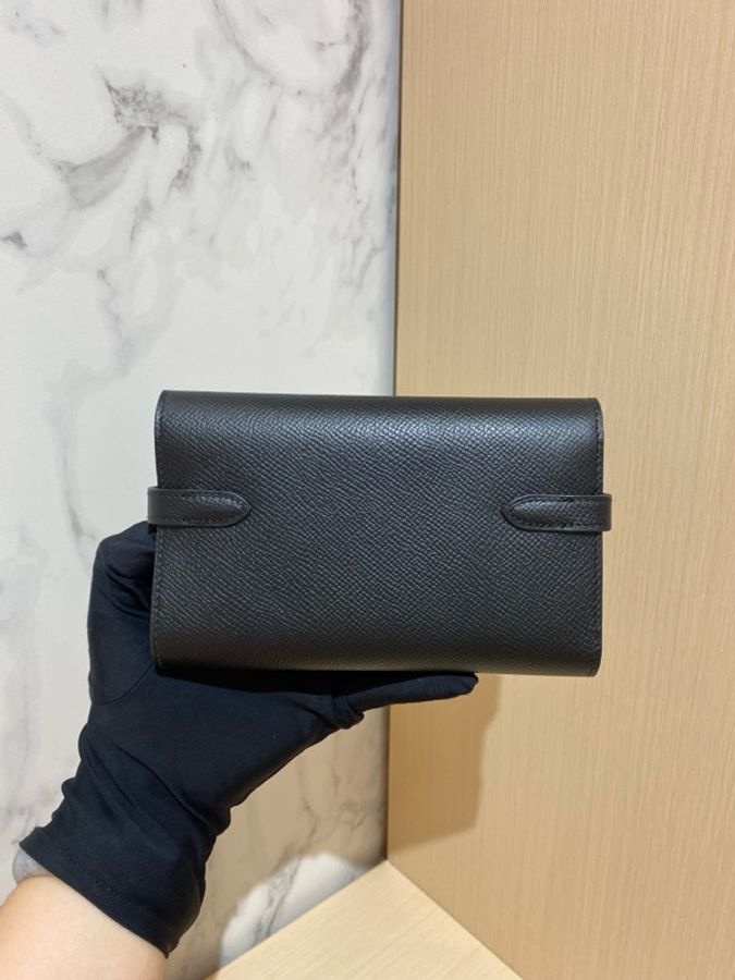 99新Hermes愛馬仕 Kelly Medium Wallet三折短款錢包黑色銀扣 Y刻 尺寸:15.5 x 10.5 x 1.5-1
