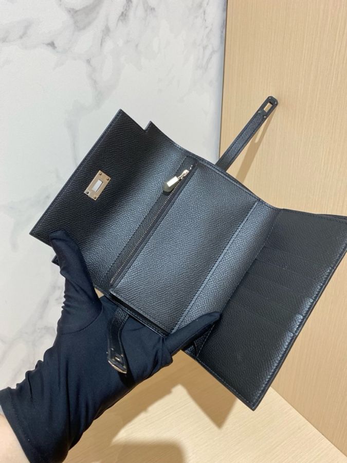 99新Hermes愛馬仕 Kelly Medium Wallet三折短款錢包黑色銀扣 Y刻 尺寸:15.5 x 10.5 x 1.5-8