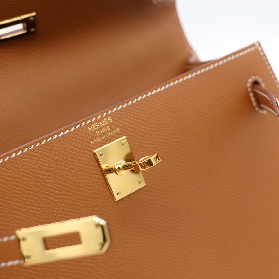 Hermès 愛馬仕 Kelly Bag 凱莉包 25 金棕 金釦 手提包 斜挎包 D刻-9