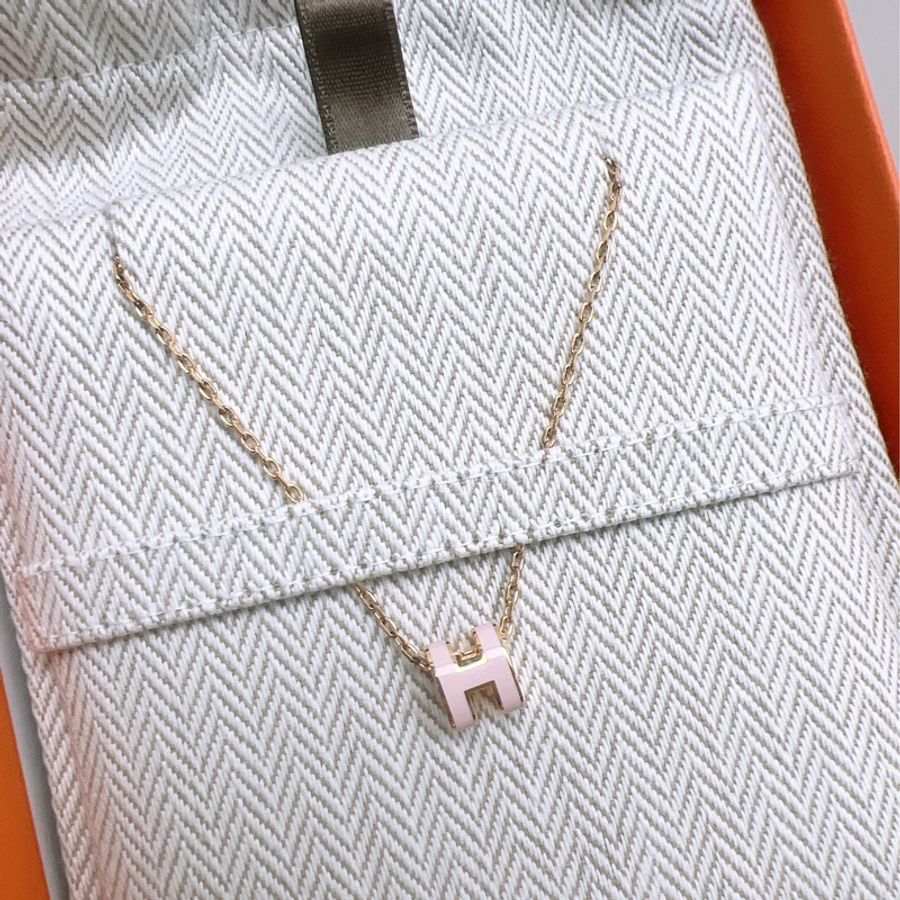 閒置未用 Hermes mini pop h 粉紅玫瑰金項鍊-1
