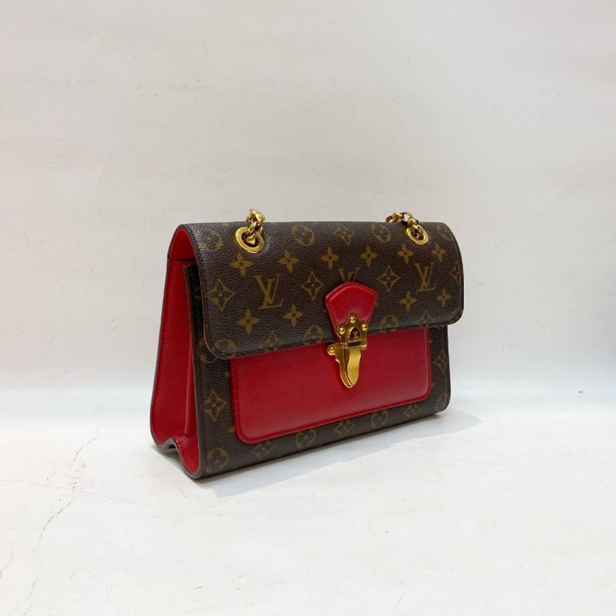 LV路易威登Victoire维多利亚老花拼红色单肩斜挎滑动式链条包26*18*9cm-1