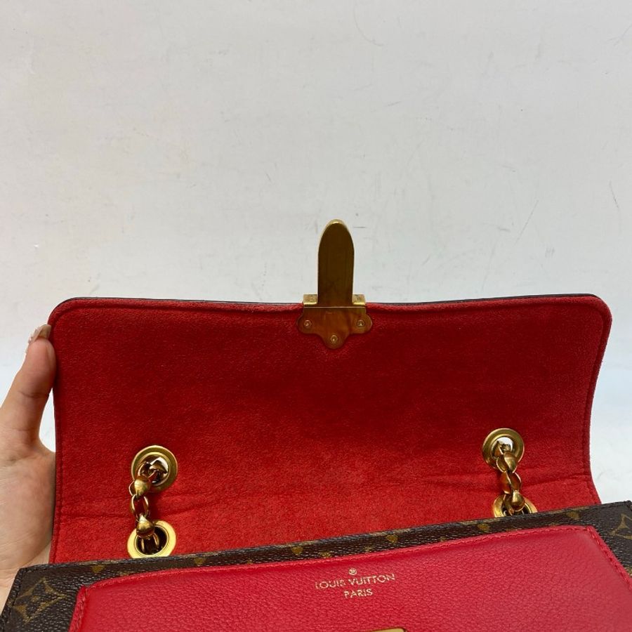 LV路易威登Victoire维多利亚老花拼红色单肩斜挎滑动式链条包26*18*9cm-12