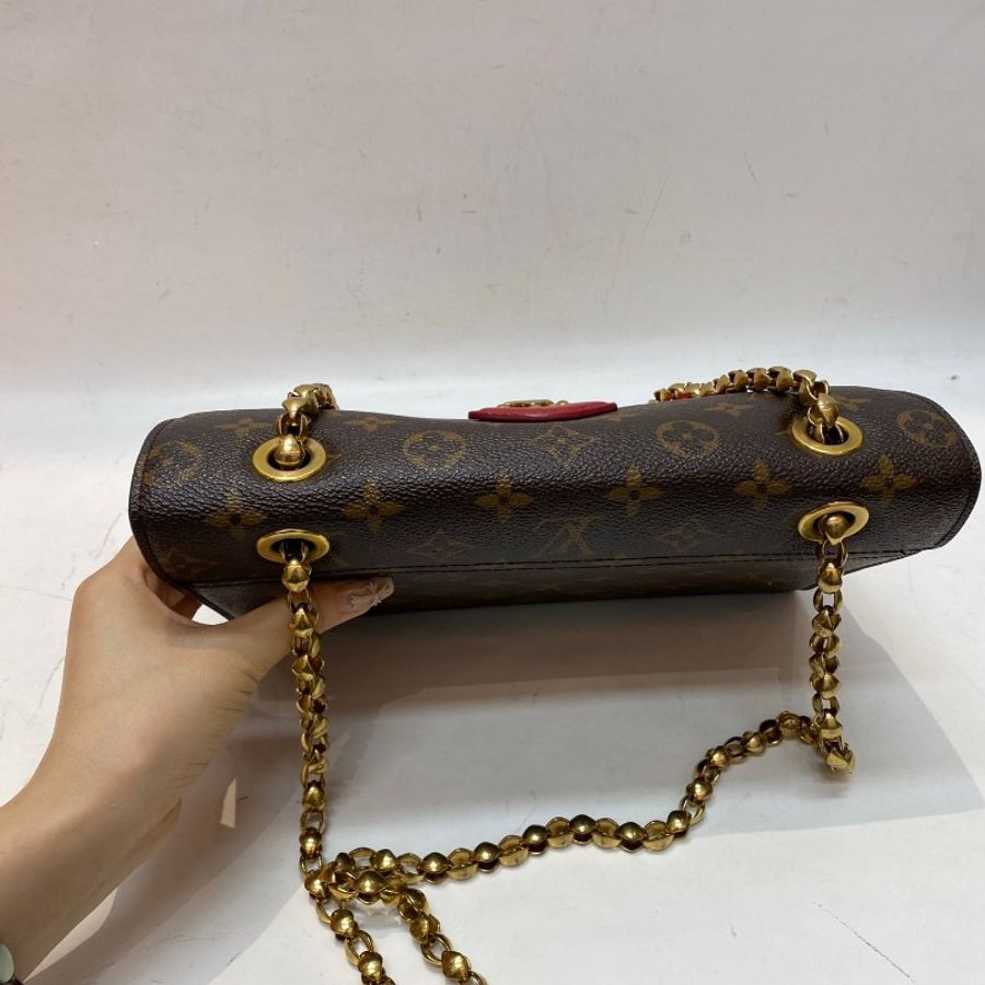 LV路易威登Victoire维多利亚老花拼红色单肩斜挎滑动式链条包26*18*9cm-13