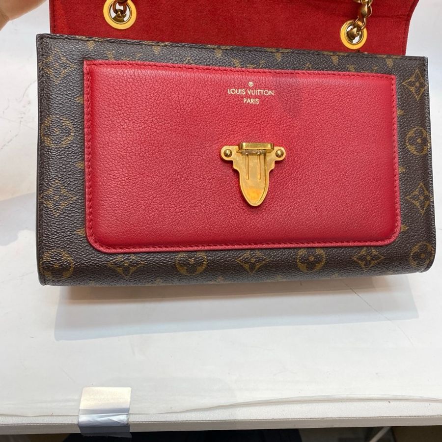 LV路易威登Victoire维多利亚老花拼红色单肩斜挎滑动式链条包26*18*9cm-18