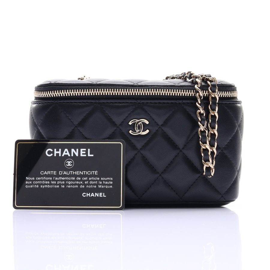 黑色 羊皮 Vanity Case 肩背包 金釦【CHANEL 香奈兒】 AP1341-7