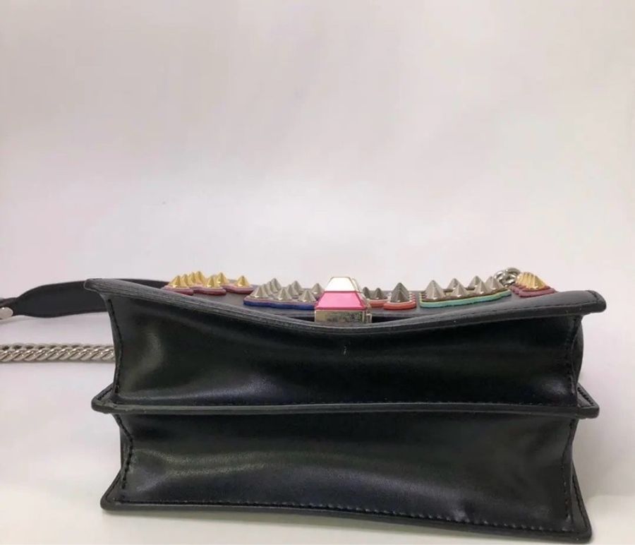 【威選精品】🖤 FENDI 黑色牛皮鉚釘 Logo 鏈條包-10