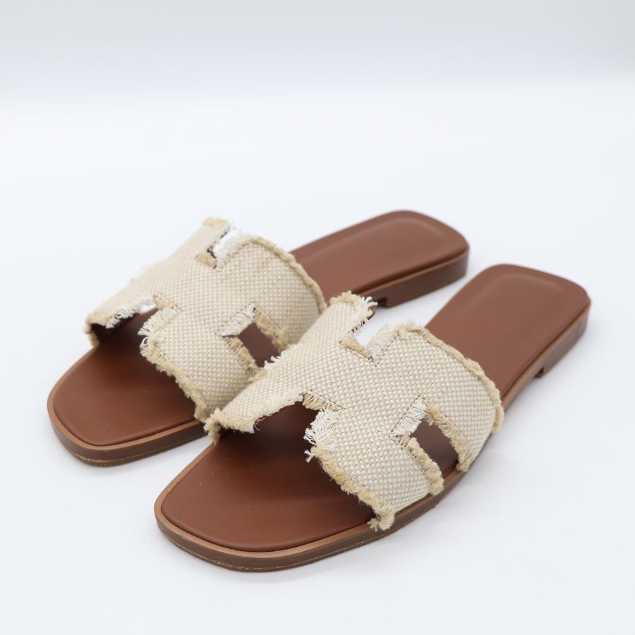 Hermes Oran 米色毛呢拖鞋-1