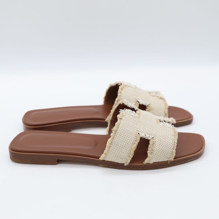 Hermes Oran 米色毛呢拖鞋-5