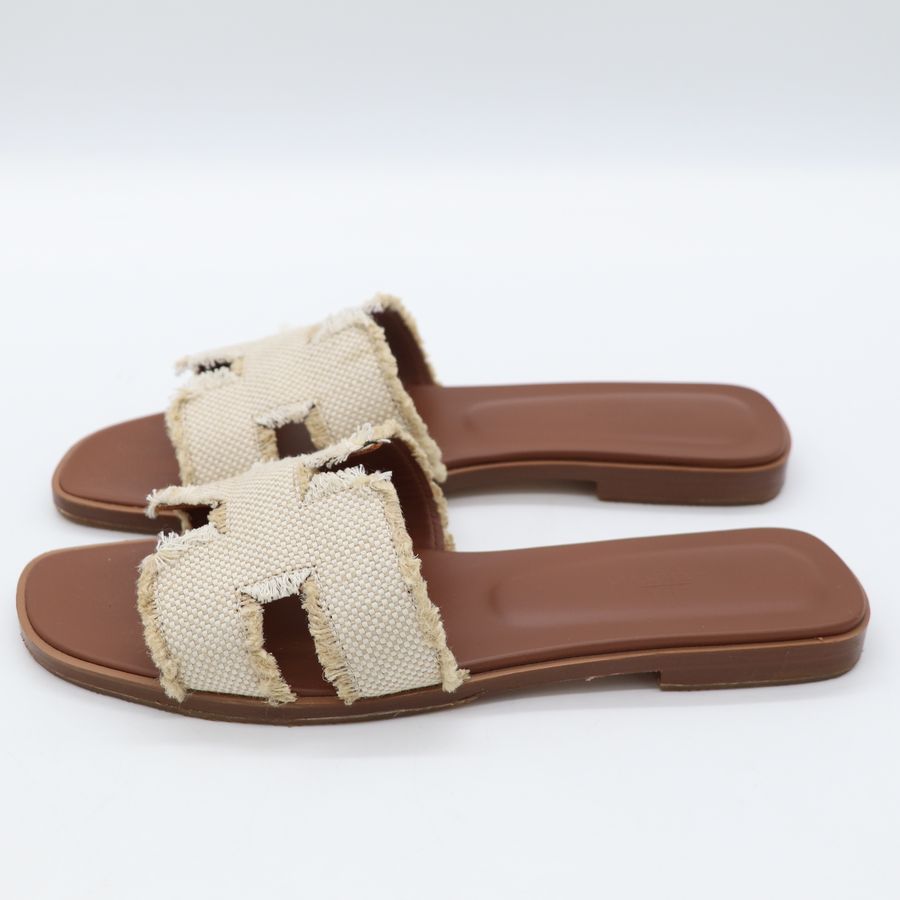 Hermes Oran 米色毛呢拖鞋-10