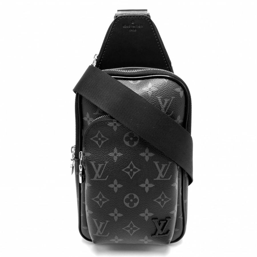 路易威登 Avenue Sling Bag PM 男士斜挎包，M47137，Monogram Eclipse 圖案，黑色，銀色五金配件-0