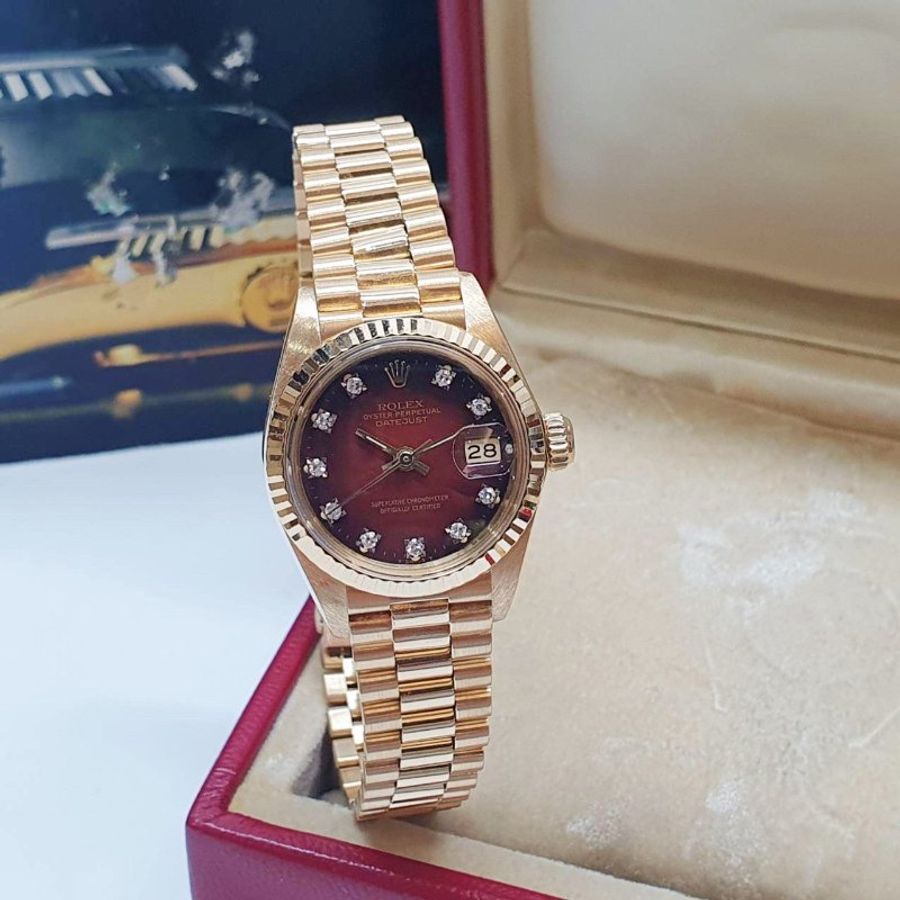 【大眾名錶】ROLEX 勞力士6917 Datejust 18K蠔式女錶 市場罕見 原廠漸層紅十鑽面 大眾名錶B1437-1