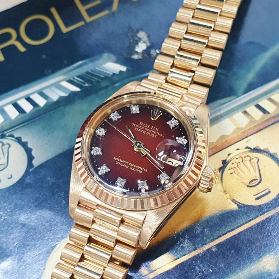 【大眾名錶】ROLEX 勞力士6917 Datejust 18K蠔式女錶 市場罕見 原廠漸層紅十鑽面 大眾名錶B1437-8
