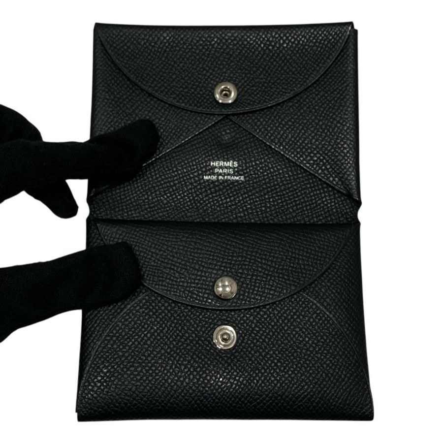 HERMES 愛馬仕 M刻 H083035CK89 CALVI DUO COMPACT CARD HOLDER 卡夾 EPSOM牛皮 黑色 銀釦-8