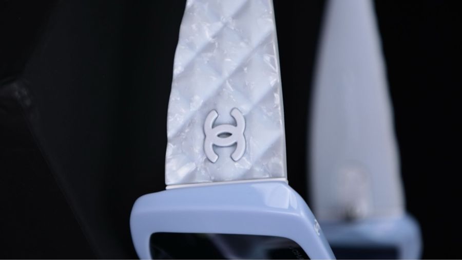Chanel 婴儿蓝宽腿菱格纹滑雪镜墨镜-8