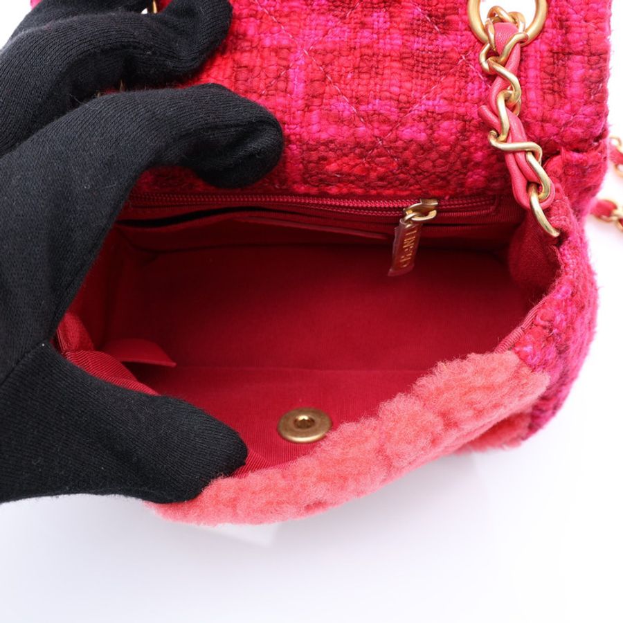 桃紅色 羊毛絨 Mini Square Flap 肩背包 (無卡) 金扣【CHANEL 香奈兒】 AS1934-2