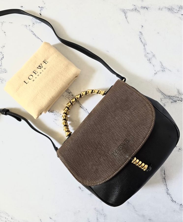 Loewe 拼色蛇骨凱莉包 中古包 側背包 斜背包 皮革包 單肩包-1