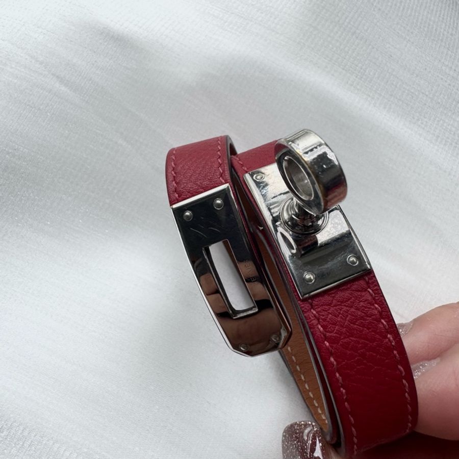 Hermes 暗紅色Kelly 皮手環-5